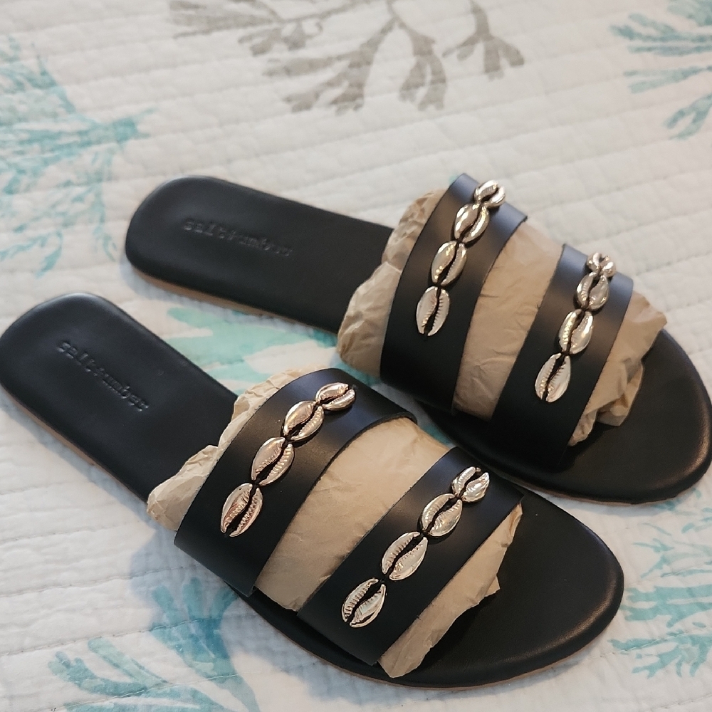 Black Sandals with Gold Accents